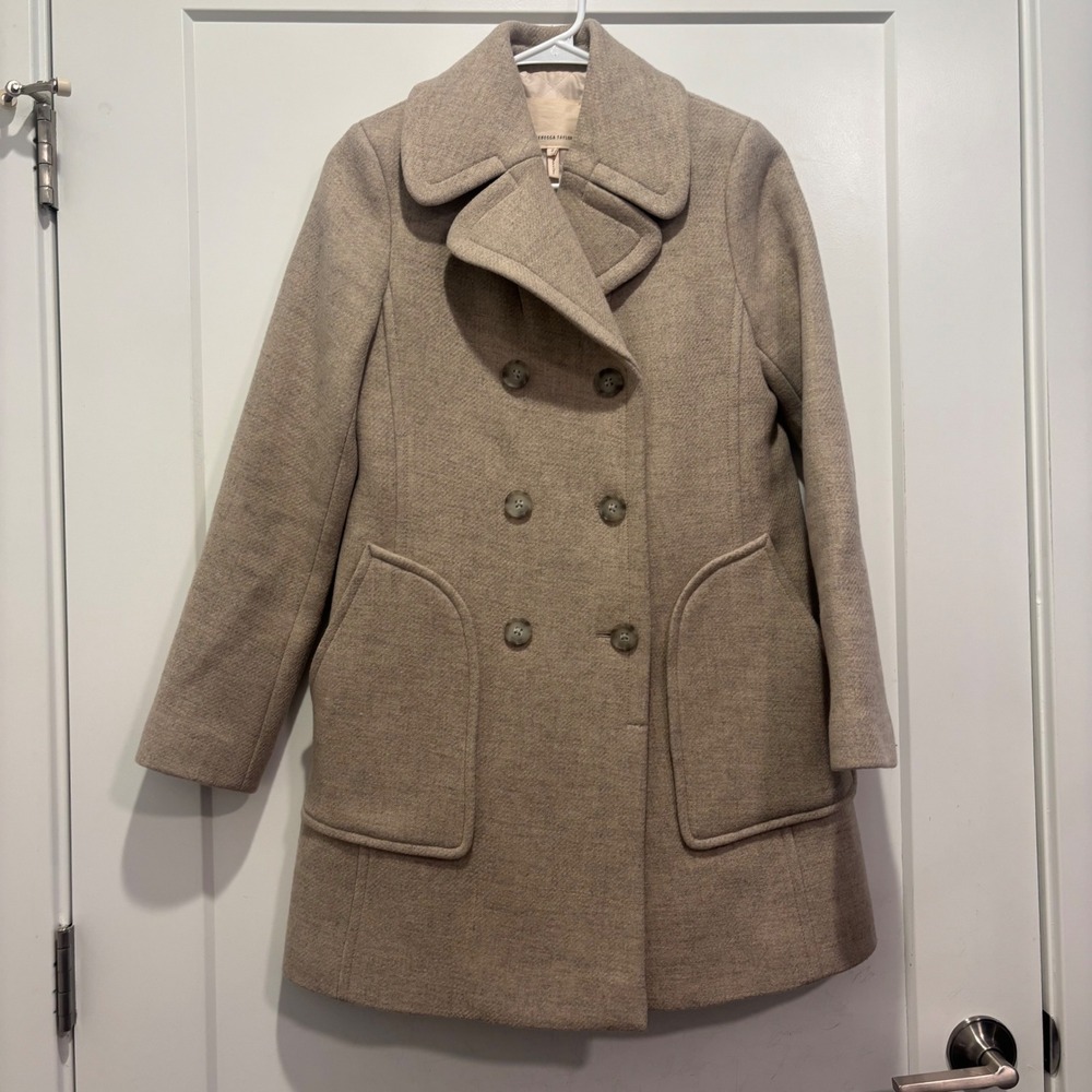 Rebecca Taylor Womens Wool Blend Double Breasted Pea Coat Beige Size 0